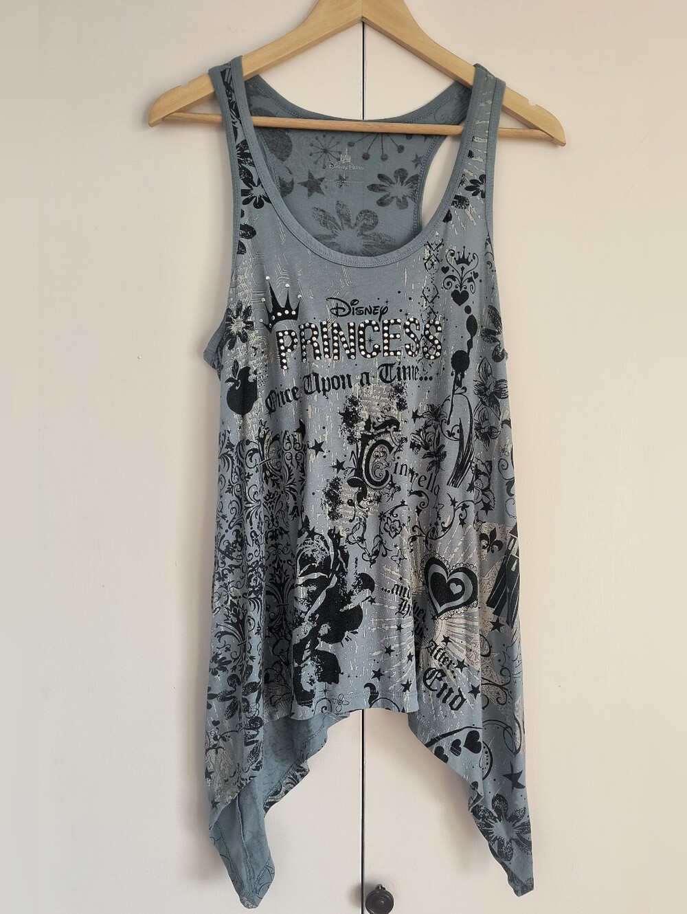 Disney Parksl Rhinestone Princess Cinderella Shark Bite Blue Tank Top Large L